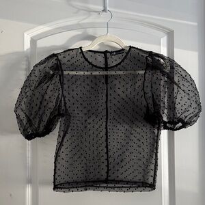 Zara Black Sheer Puff Sleeve Blouse